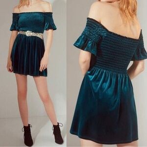 URBAN Outfitters Clara Off The Shoulder Velvet Smocked Dress
